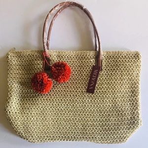 Merona Cream Straw Weave Tote Bag Purse NWT